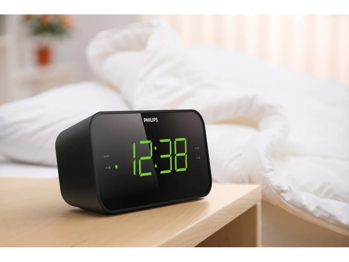 Rádio Despertador PHILIPS TAR3306 (Preto - Digital - Alarme Duplo - Função Snooze - Bateria e Pilhas)